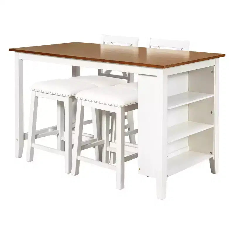 Ensemble de salle à manger 5 pièces rustique de style ferme, ensemble de salle à manger avec table de salle à manger de hauteur comptoir/bar, 2 chaises de salle à manger et 2 tabourets, Gris/Blanc-ModernLuxe
