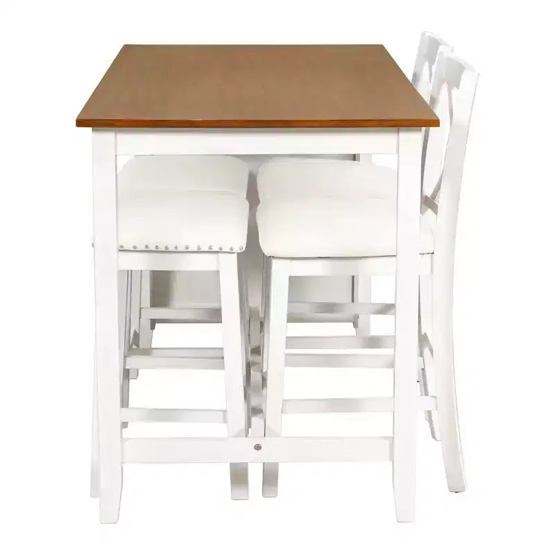 Ensemble de salle à manger 5 pièces rustique de style ferme, ensemble de salle à manger avec table de salle à manger de hauteur comptoir/bar, 2 chaises de salle à manger et 2 tabourets, Gris/Blanc-ModernLuxe