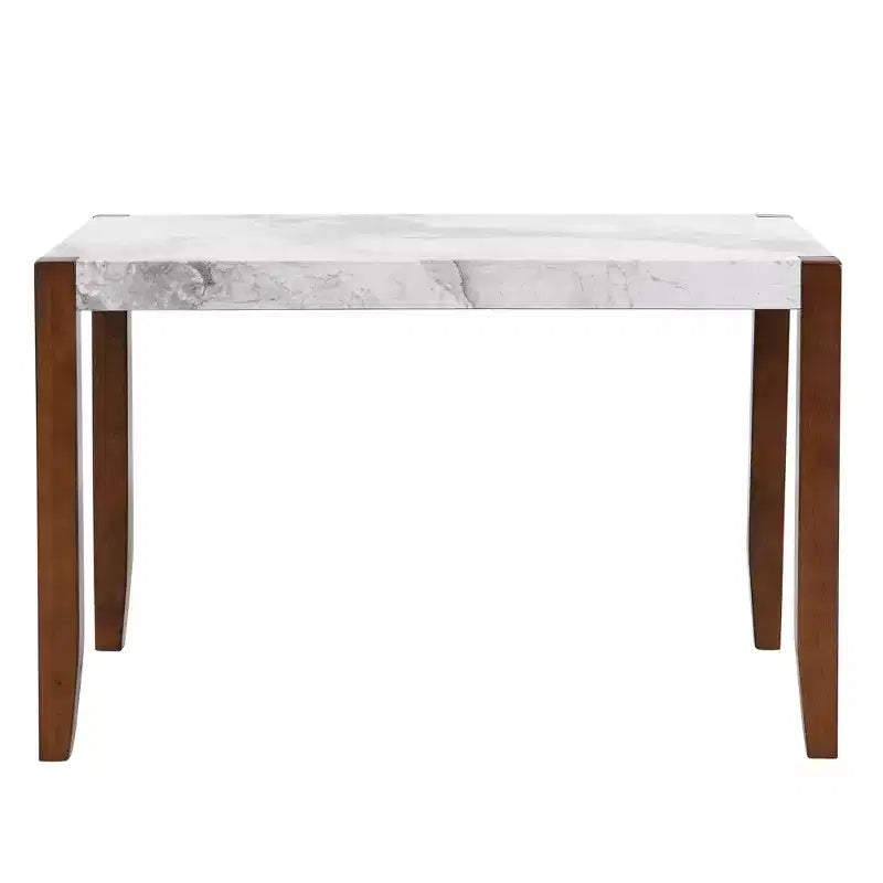 Ensemble de salle à manger 4/5 pièces moderne, table à manger peu encombrante avec plateau en faux marbre, 2 chaises rembourrées et un banc, blanc+marron-ModernLuxe