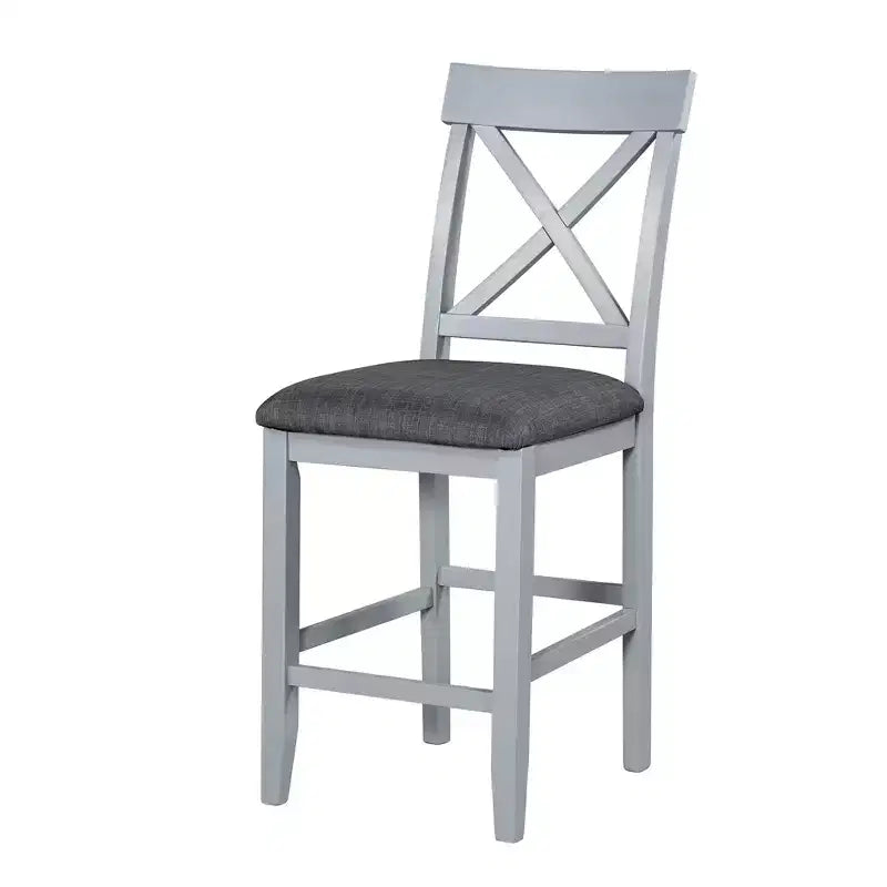 Ensemble de salle à manger 5 pièces style ferme, hauteur comptoir, avec 4 chaises rembourrées et étagères de rangement à 3 niveaux, gris/naturel + blanc - ModernLuxe