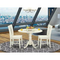 HomeStock 3 Piece Dinette Set Round Table 2 Chairs Linen White