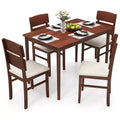 Costway 5 PCS Dining Table Set for 4 Farmhouse Wooden Table & 4 Upholstered Chairs