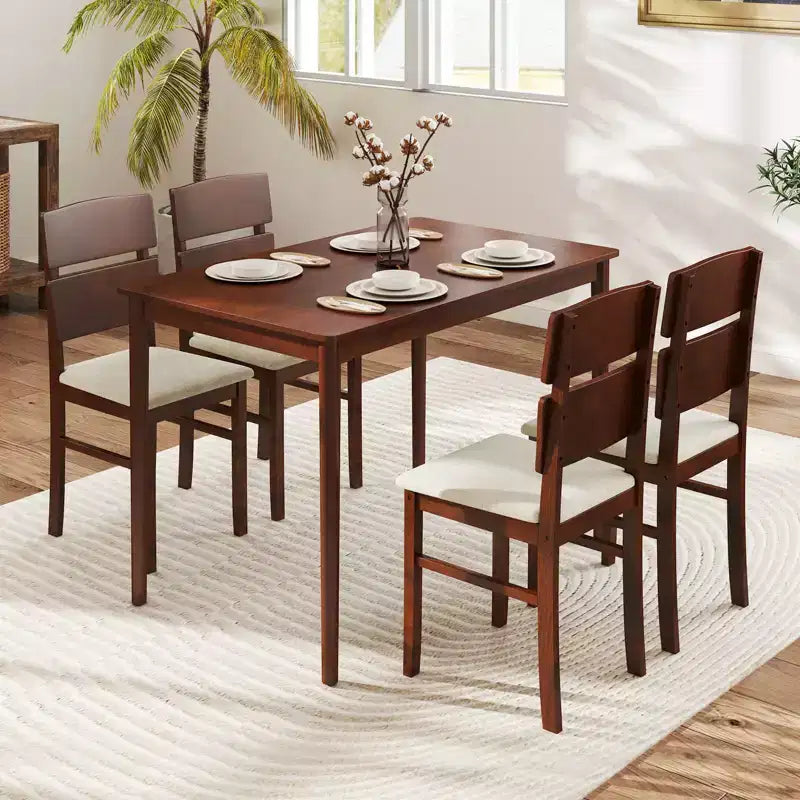 Costway Ensemble Table à Manger 5 Pièces pour 4, Table en Bois Style Ferme et 4 Chaises Rembourrées