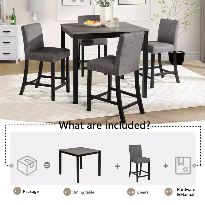 Ensemble de table à hauteur de comptoir 5 pièces avec 4 chaises, Ensemble de table à hauteur de comptoir pour 4 avec chaises