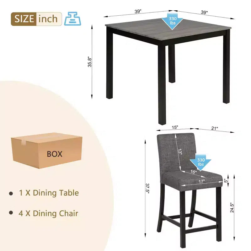 Ensemble de table à hauteur de comptoir 5 pièces avec 4 chaises, Ensemble de table à hauteur de comptoir pour 4 avec chaises