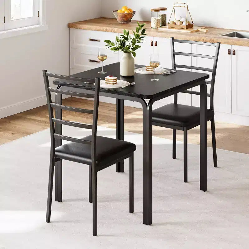 3-Piece Table Chair Set for Small Space,Kitchen Dining Room,Indoor Modern Dinette Set for 2, Square Dinner Table Set for Dinette