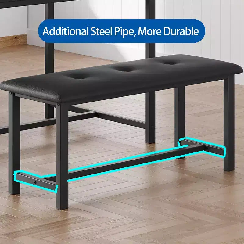 Ensemble table à manger pour 4 personnes, table de cuisine avec 2 bancs rembourrés, ensemble de salle à manger en bois, pour petit espace, appartement, maison, dîner