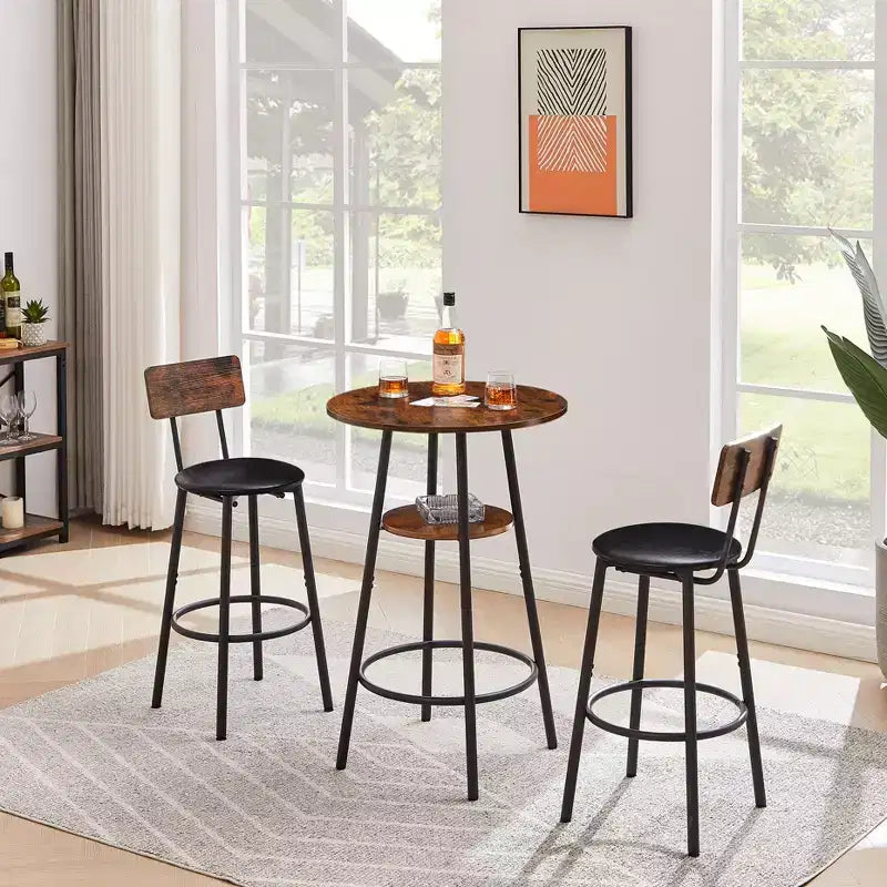 Ensemble de 3 tabourets de bar pour 2 personnes, table de bar hauteur comptoir avec 2 tabourets rembourrés, ensemble de petit-déjeuner/bistro, rustique et industriel - ModernLuxe