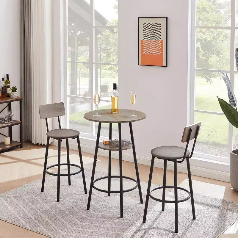 Ensemble de 3 tabourets de bar pour 2 personnes, table de bar hauteur comptoir avec 2 tabourets rembourrés, ensemble de petit-déjeuner/bistro, rustique et industriel - ModernLuxe