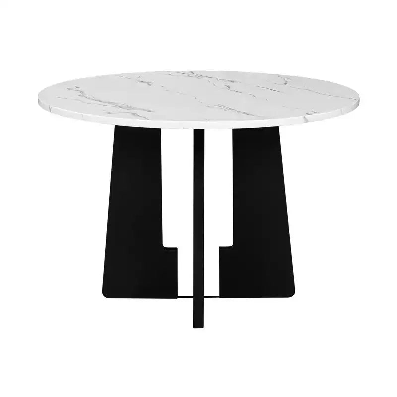 Ensemble table à manger ronde 5 pièces pour 4 personnes, table à manger moderne en marbre et 4 chaises rembourrées à dossier haut
