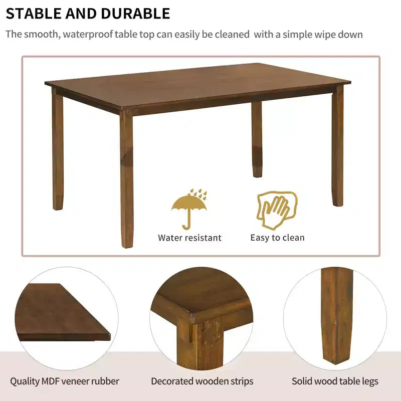 Ensemble de salle à manger 6 pièces de style ferme avec banc pour 6 personnes, table rectangulaire en bois et 4 chaises rembourrées