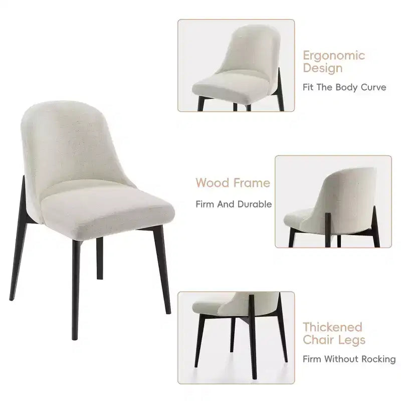 PexFix 46 Ensemble table à manger ronde moderne avec 4 chaises rembourrées Plateau en bois texturé noir Base piédestal plissée Sièges beiges pour cuisine salle à manger