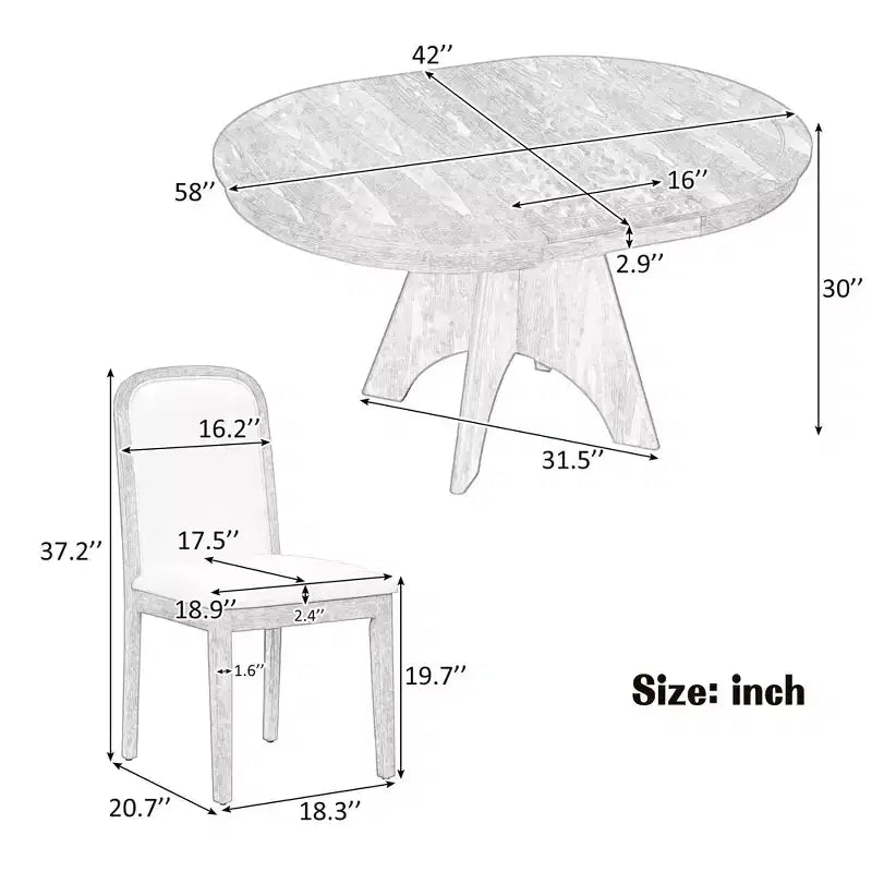 Ensemble de salle à manger extensible vintage Oliver de GDFStudio pour 4 à 6 personnes avec table style ferme de 42 à 58 po et chaises rembourrées