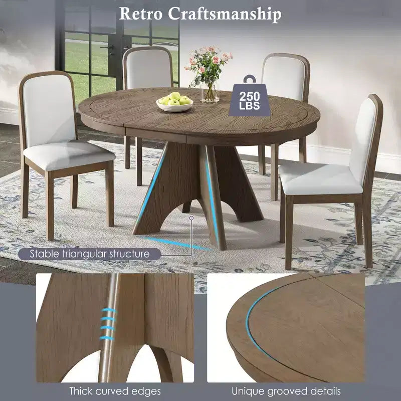 Ensemble de salle à manger extensible vintage Oliver de GDFStudio pour 4 à 6 personnes avec table style ferme de 42 à 58 po et chaises rembourrées