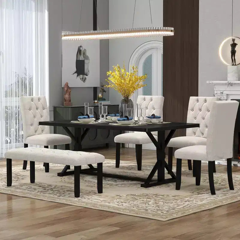 Ensemble de salle à manger extensible vintage Oliver de GDFStudio pour 4 à 6 personnes avec table style ferme de 42 à 58 po et chaises rembourrées