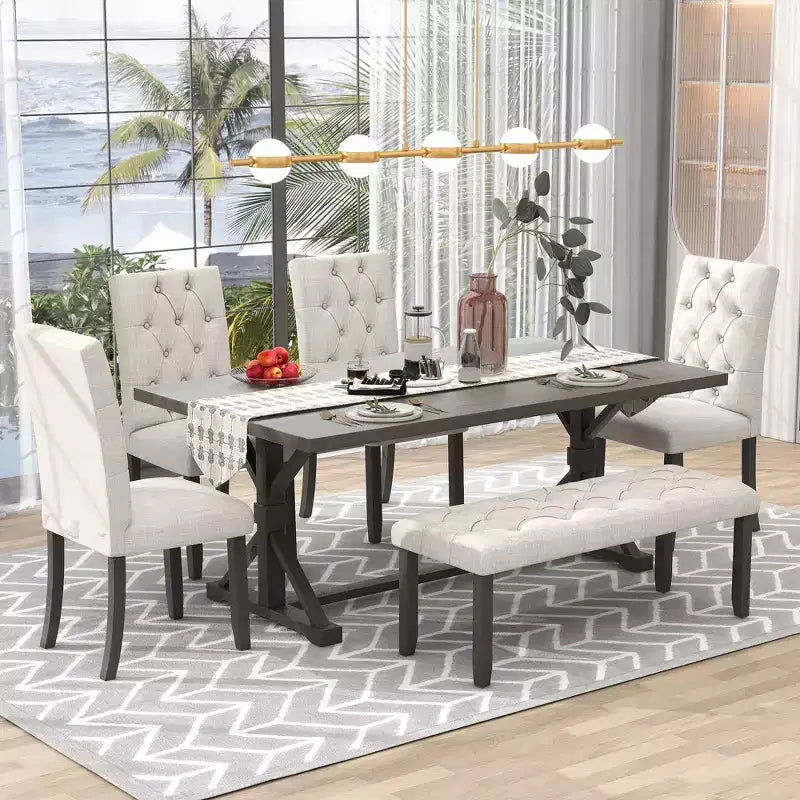 Ensemble de salle à manger extensible vintage Oliver de GDFStudio pour 4 à 6 personnes avec table style ferme de 42 à 58 po et chaises rembourrées