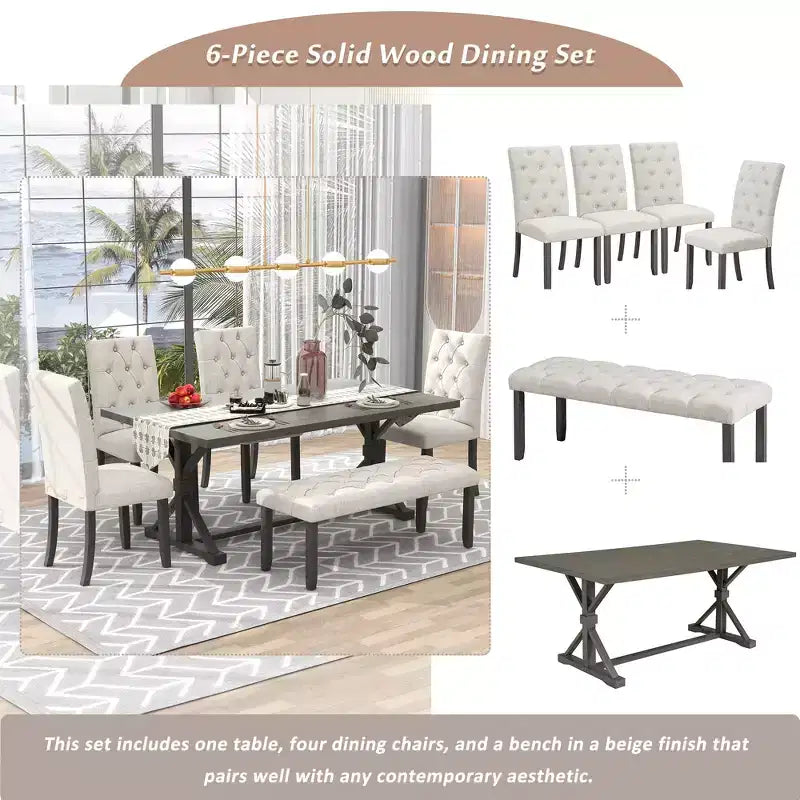 Ensemble de salle à manger extensible vintage Oliver de GDFStudio pour 4 à 6 personnes avec table style ferme de 42 à 58 po et chaises rembourrées