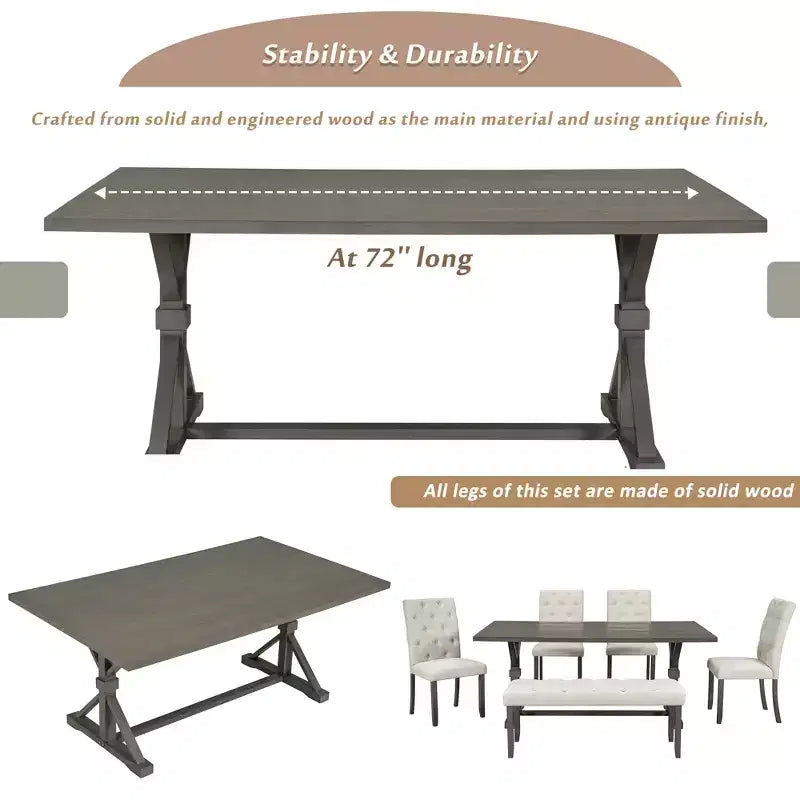 Ensemble de salle à manger extensible vintage Oliver de GDFStudio pour 4 à 6 personnes avec table style ferme de 42 à 58 po et chaises rembourrées