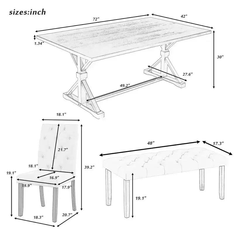 Ensemble de salle à manger extensible vintage Oliver de GDFStudio pour 4 à 6 personnes avec table style ferme de 42 à 58 po et chaises rembourrées