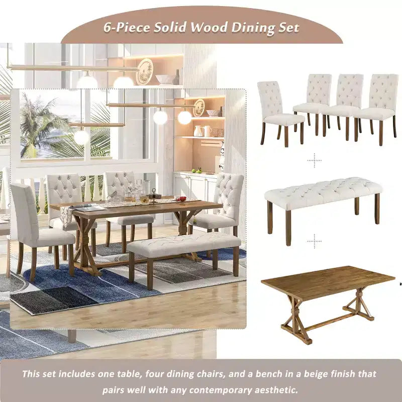 Ensemble de salle à manger extensible vintage Oliver de GDFStudio pour 4 à 6 personnes avec table style ferme de 42 à 58 po et chaises rembourrées