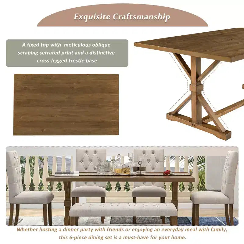 Ensemble de salle à manger extensible vintage Oliver de GDFStudio pour 4 à 6 personnes avec table style ferme de 42 à 58 po et chaises rembourrées
