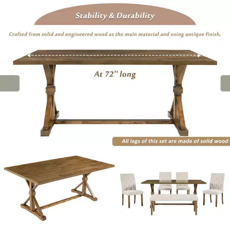 Ensemble de salle à manger extensible vintage Oliver de GDFStudio pour 4 à 6 personnes avec table style ferme de 42 à 58 po et chaises rembourrées