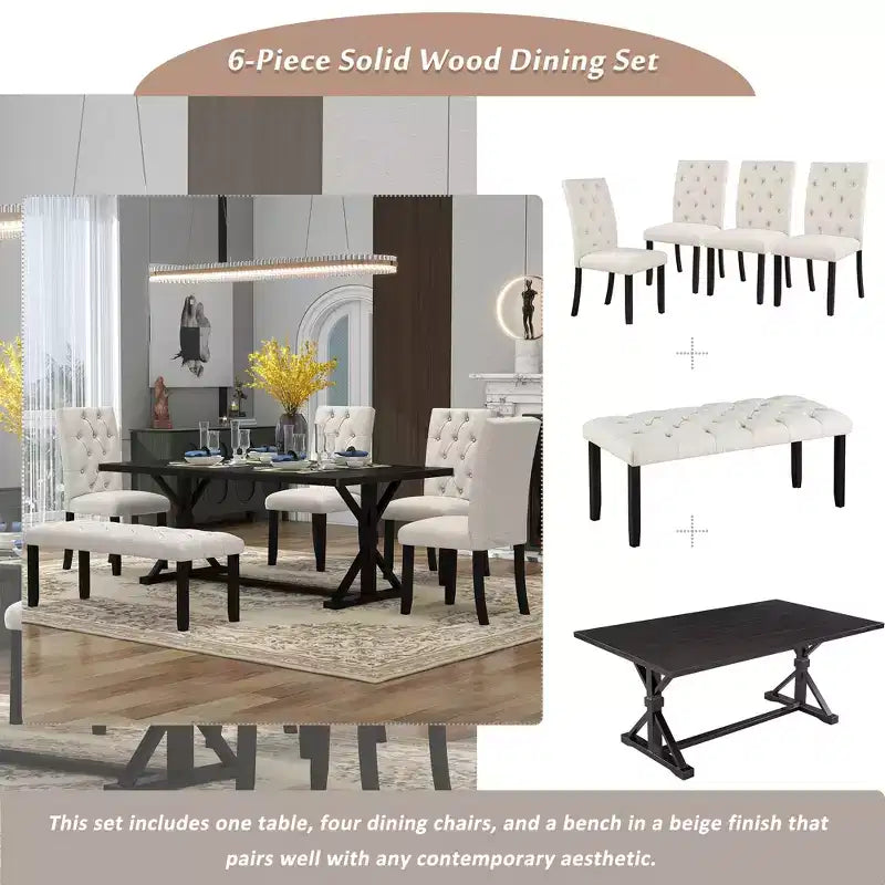 Ensemble de salle à manger extensible vintage Oliver de GDFStudio pour 4 à 6 personnes avec table style ferme de 42 à 58 po et chaises rembourrées