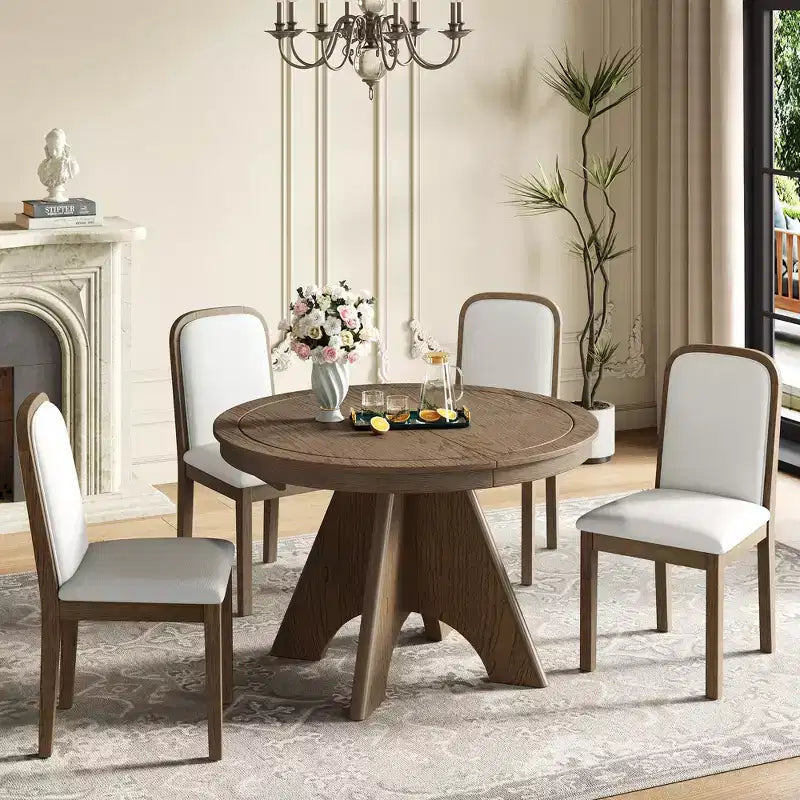 Ensemble de salle à manger extensible vintage Oliver de GDFStudio pour 4 à 6 personnes avec table style ferme de 42 à 58 po et chaises rembourrées