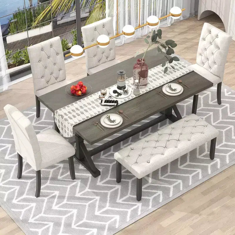 Ensemble de salle à manger extensible vintage Oliver de GDFStudio pour 4 à 6 personnes avec table style ferme de 42 à 58 po et chaises rembourrées