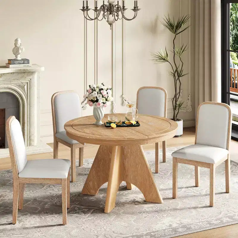 Ensemble de salle à manger extensible vintage Oliver de GDFStudio pour 4 à 6 personnes avec table style ferme de 42 à 58 po et chaises rembourrées