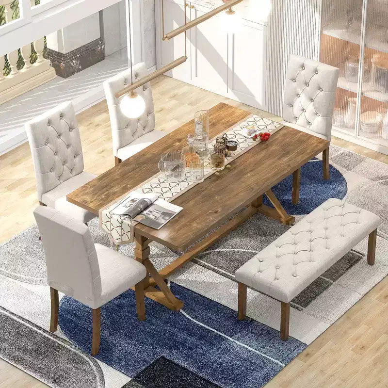 Ensemble de salle à manger extensible vintage Oliver de GDFStudio pour 4 à 6 personnes avec table style ferme de 42 à 58 po et chaises rembourrées