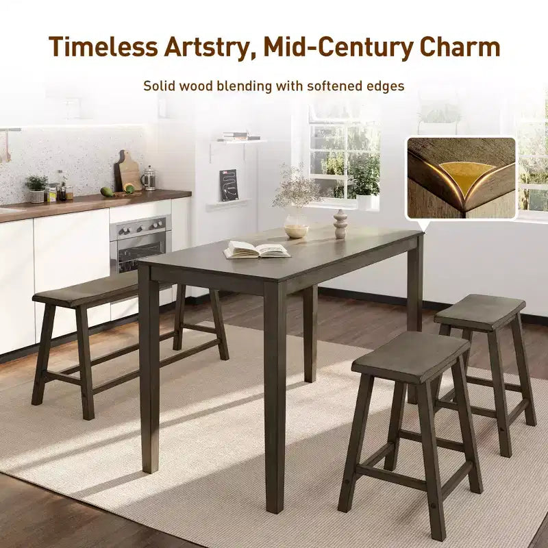 Captiva Designs Ensemble de salle à manger 4 pièces en bois avec table à manger rectangulaire, tabourets et banc