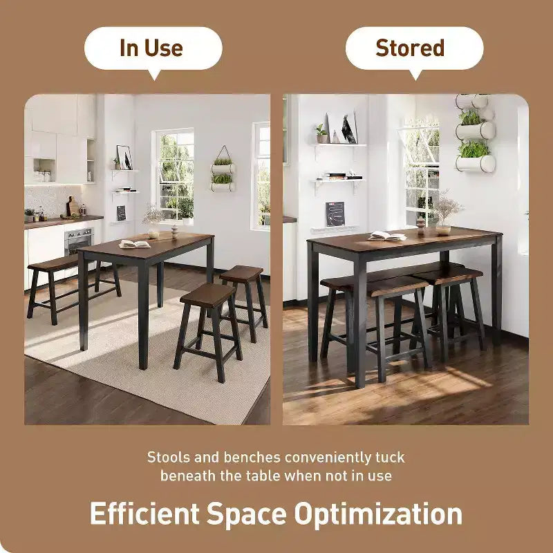 Captiva Designs Ensemble de salle à manger 4 pièces en bois avec table à manger rectangulaire, tabourets et banc