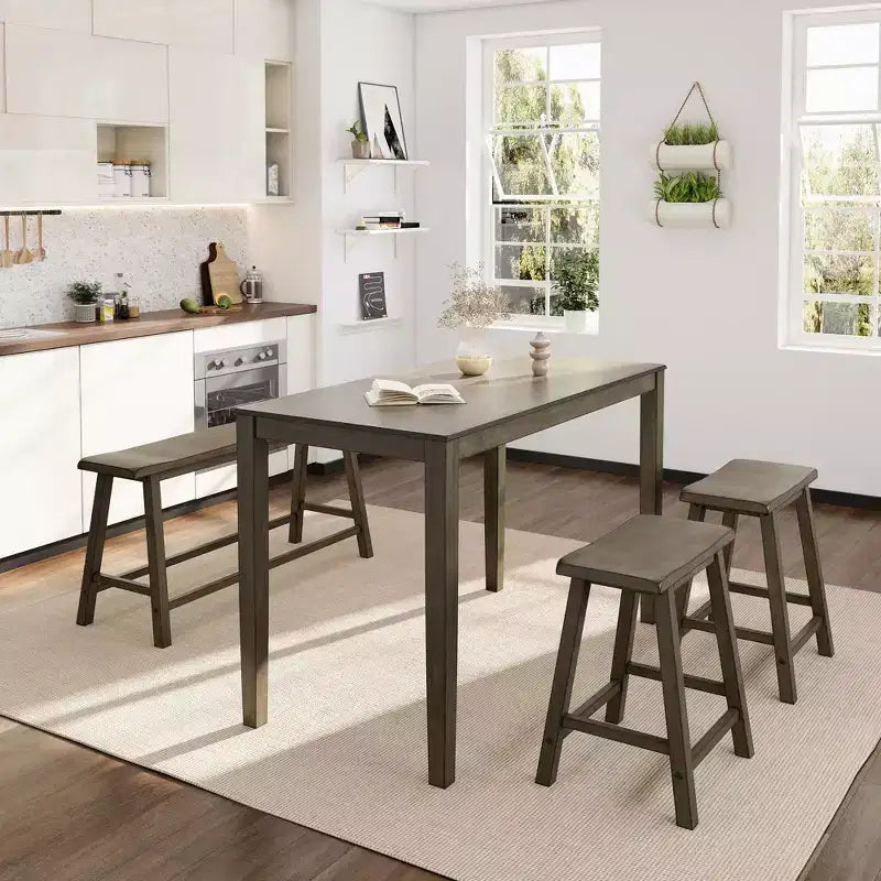 Captiva Designs Ensemble de salle à manger 4 pièces en bois avec table à manger rectangulaire, tabourets et banc