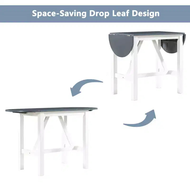 Clihome Ensemble de salle à manger 3 pièces avec table à rabat, design demi-lune extensible avec chaises de style rustique, pour petits espaces