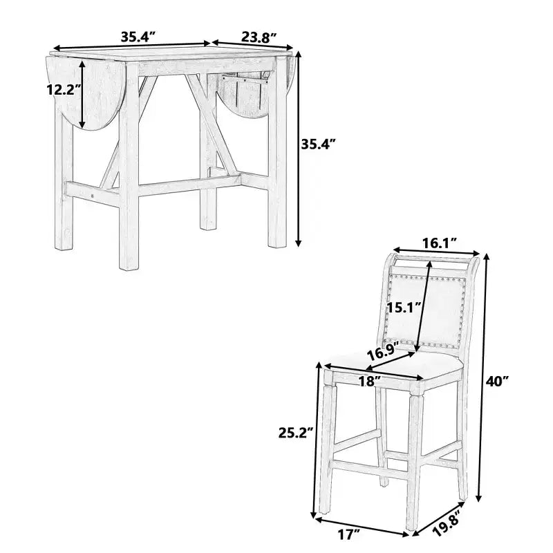 Clihome Ensemble de salle à manger 3 pièces avec table à rabat, design demi-lune extensible avec chaises de style rustique, pour petits espaces
