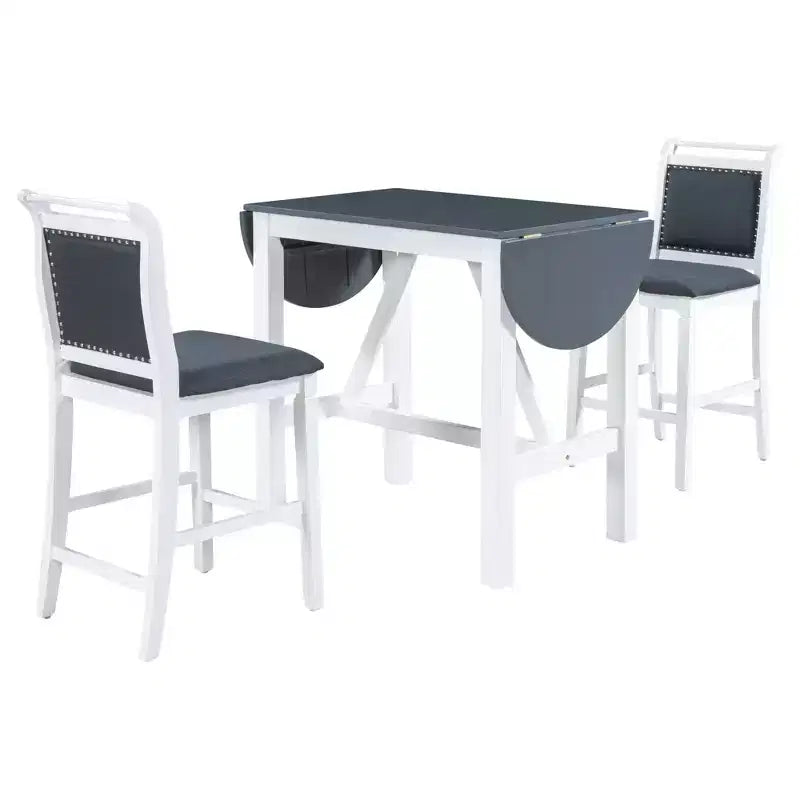 Clihome Ensemble de salle à manger 3 pièces avec table à rabat, design demi-lune extensible avec chaises de style rustique, pour petits espaces