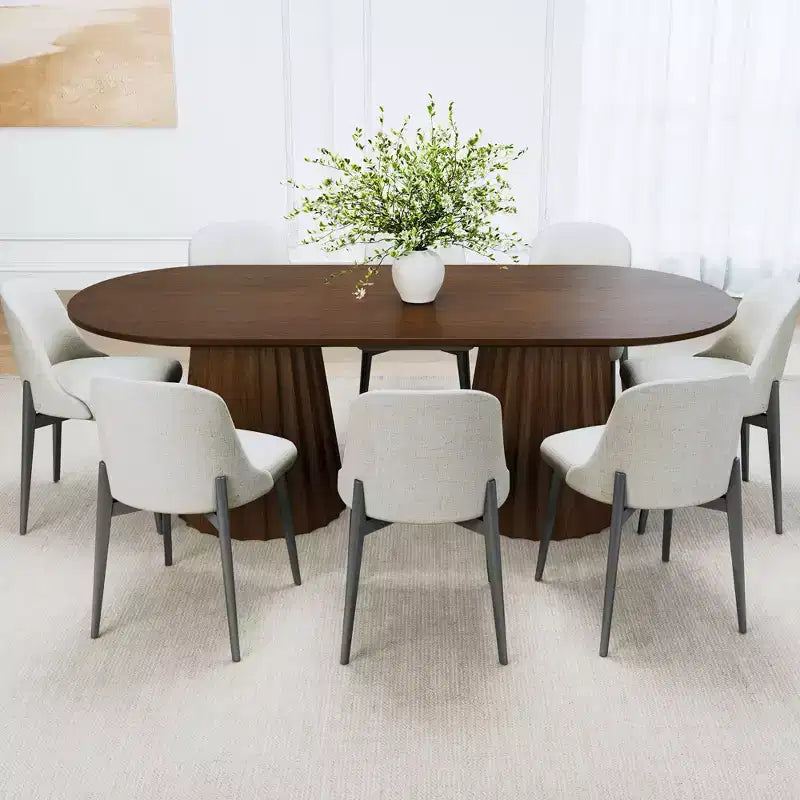 Table de salle à manger ovale noire à double piétement de 218 cm avec 8 chaises, convient pour la salle à manger / le salon