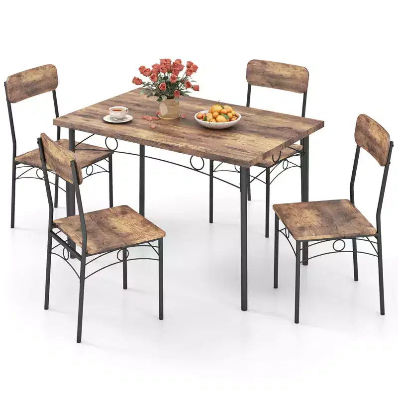 Ensemble de salle à manger industriel Costway 5 pièces, table rectangulaire en bois et 4 chaises