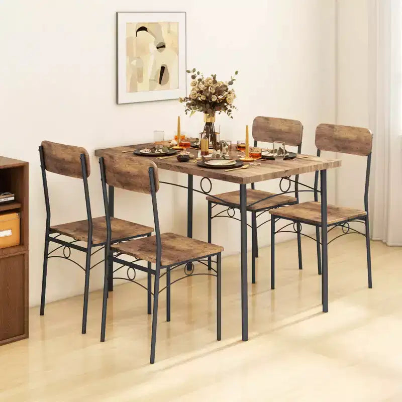 Ensemble de salle à manger industriel Costway 5 pièces, table rectangulaire en bois et 4 chaises