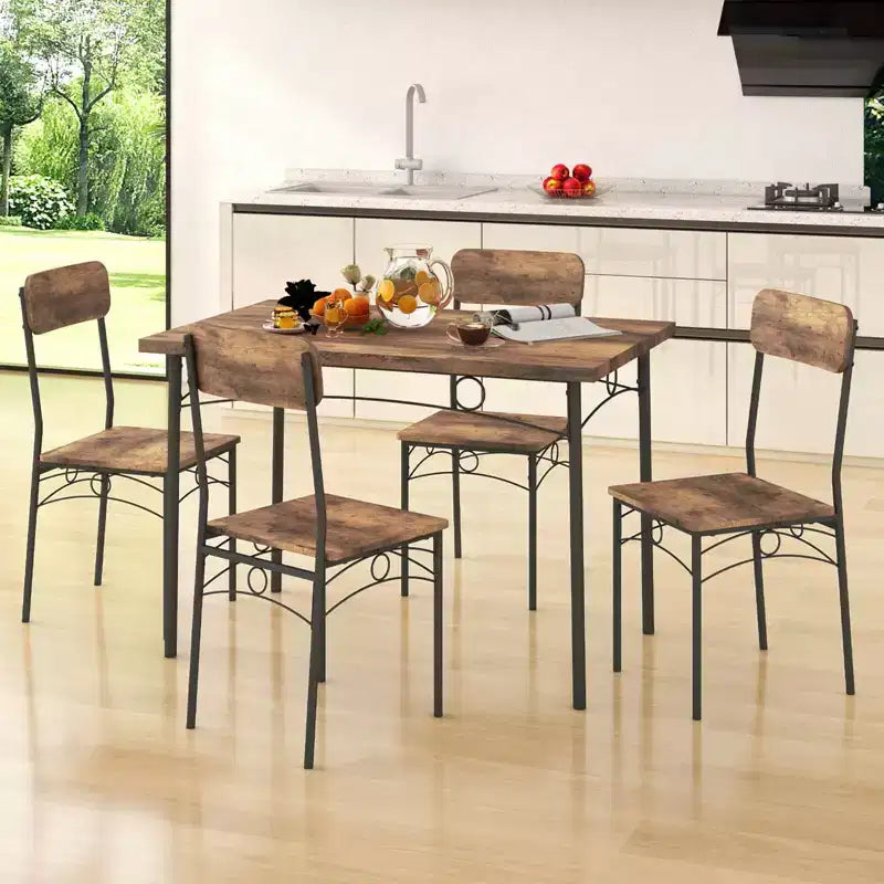 Ensemble de salle à manger industriel Costway 5 pièces, table rectangulaire en bois et 4 chaises