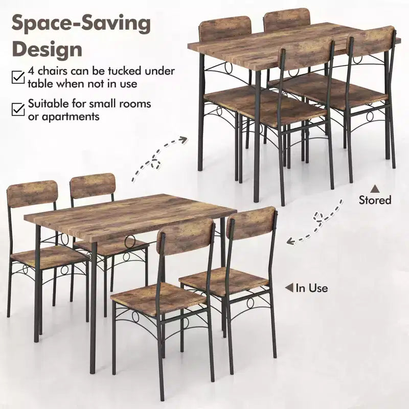 Ensemble de salle à manger industriel Costway 5 pièces, table rectangulaire en bois et 4 chaises