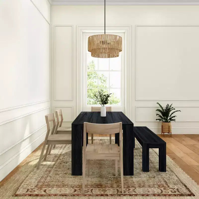 Ensemble de salle à manger moderne de 72 po en bois massif avec banc et 4 chaises