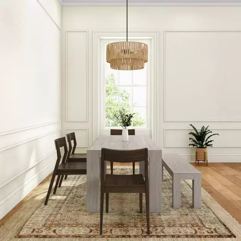 Ensemble de salle à manger moderne de 72 po en bois massif avec banc et 4 chaises