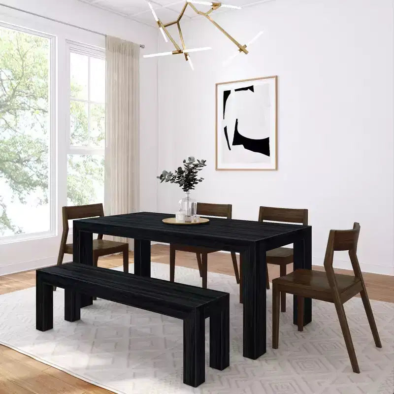 Ensemble de salle à manger moderne de 72 po en bois massif avec banc et 4 chaises