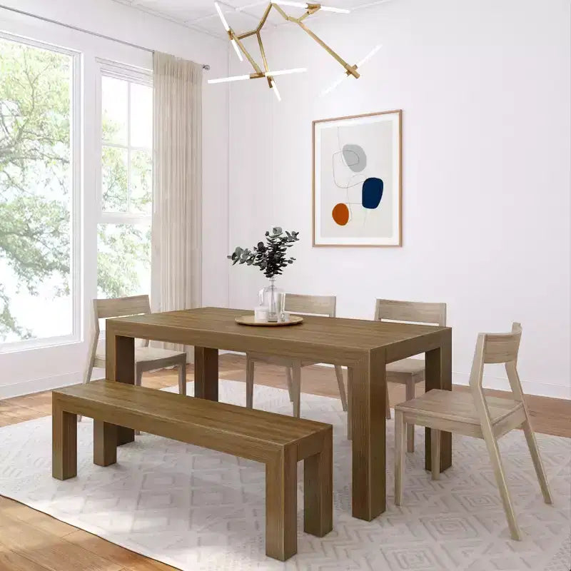 Ensemble de salle à manger moderne de 72 po en bois massif avec banc et 4 chaises