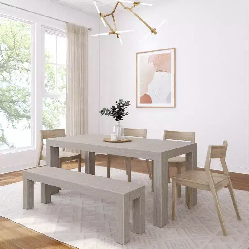 Ensemble de salle à manger moderne de 72 po en bois massif avec banc et 4 chaises