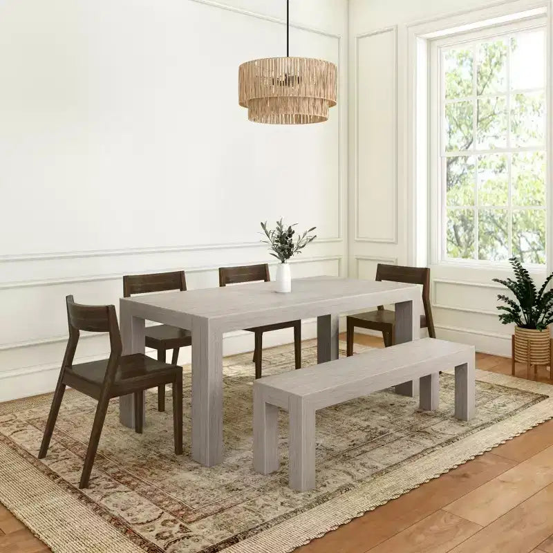 Ensemble de salle à manger moderne de 72 po en bois massif avec banc et 4 chaises