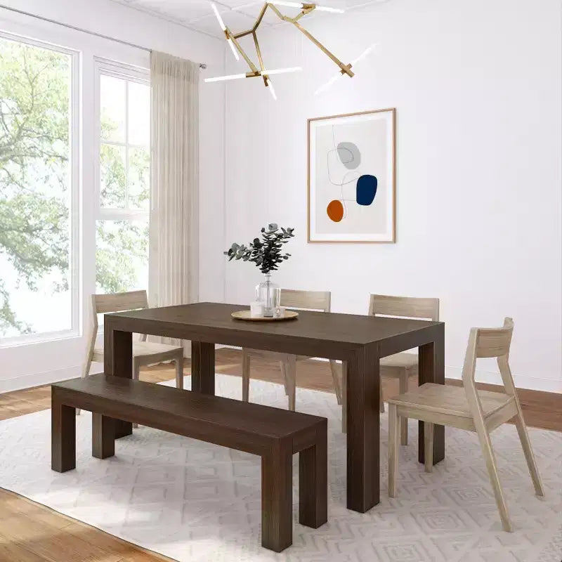 Ensemble de salle à manger moderne de 72 po en bois massif avec banc et 4 chaises