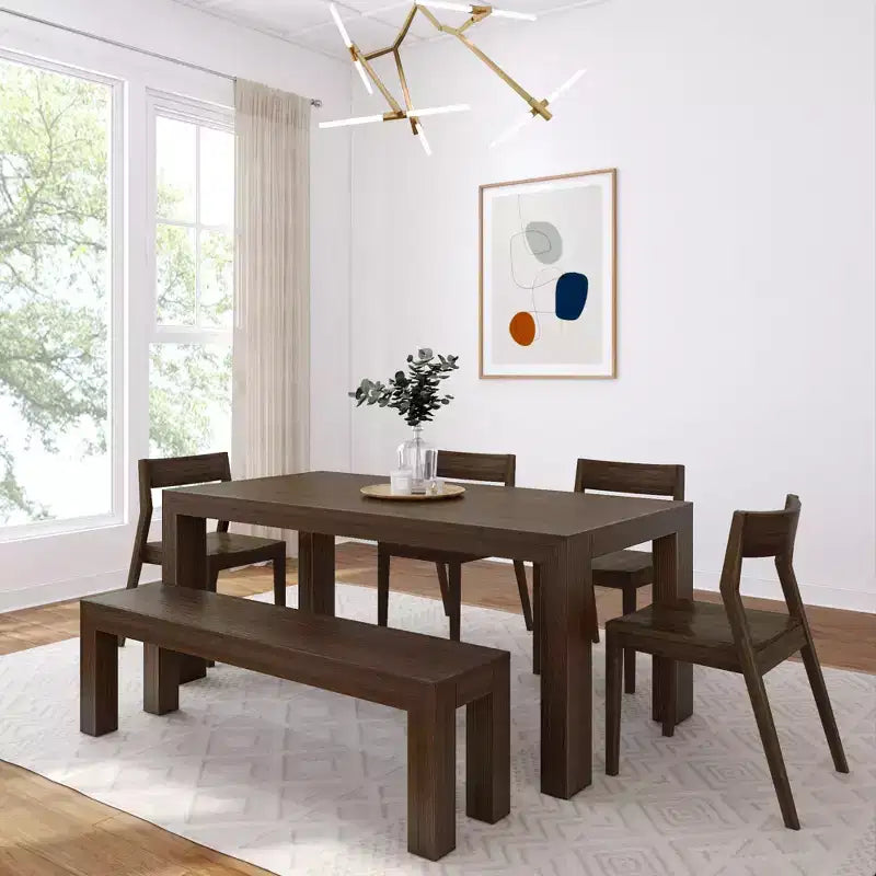 Ensemble de salle à manger moderne de 72 po en bois massif avec banc et 4 chaises